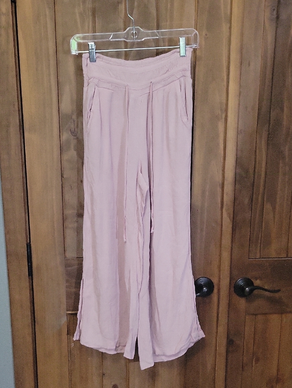 Rewash Wide-Leg Drawstring Pants in Light Pink